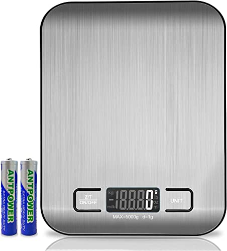 digitale küchenwaage 5kg, präzise 1g messung, ultradünn mit lcd-display, tara-funktion