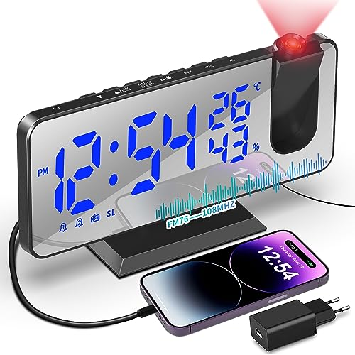 Produktbild: takrink projektionswecker radiowecker mit dual-alarm, temperatur, usb, 4 stufen helligkeit