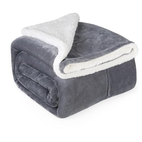 Edaygo Tagesdecke 220 x 240 cm, Fleece-Sherpa, Grau, 2-seitig, flauschig, warm