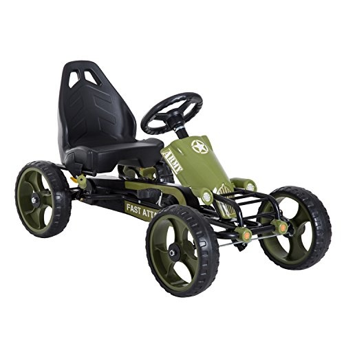 HOMCOM Go Kart Tretfahrzeug mit Handbremse, verstellbarem Sitz, für Kinder ab 3 Jahren, grün, 105 x 54 x 61 cm