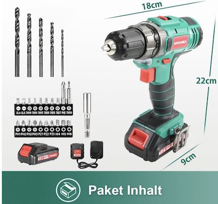 hychika akku-bohrschrauber e0004eu für 35,90 euro (statt 46 euro)