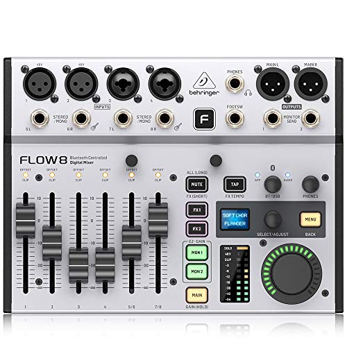 behringer flow 8 digitalmixer mit app-steuerung, usb-audiointerface, kompressor, eq