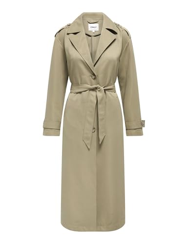 only langer trench coat damen beige, eleganter langmantel mit gürtel, größe m