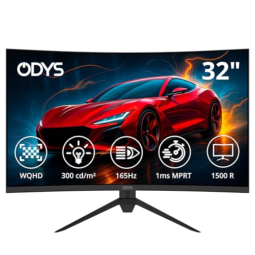 odys xp32 32" curved gaming monitor, wqhd, 165hz, 1ms, freesync, g-sync