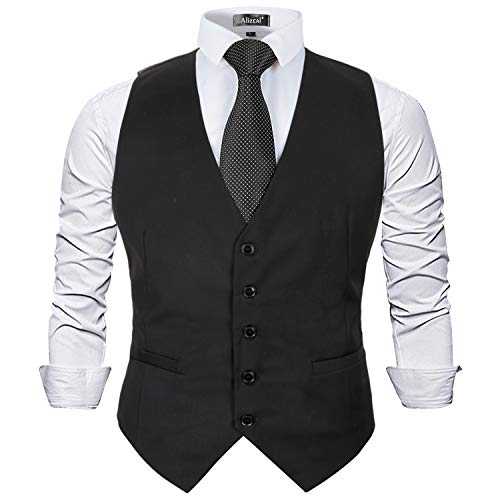 alizeal business suit vest schwarz m, klassischer tuxedo waistcoat regular fit