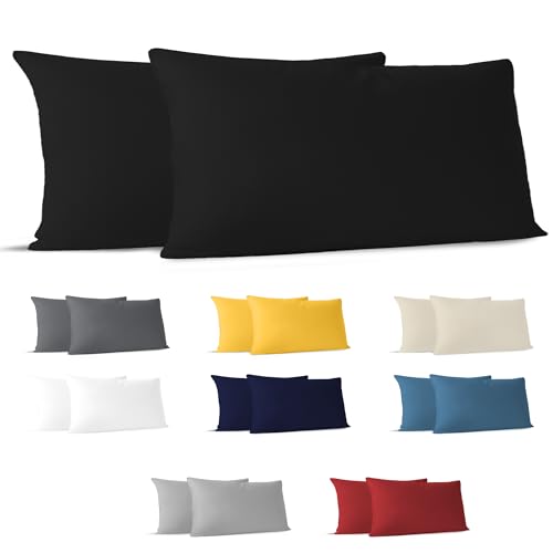 Produktbild: Kissenbezug 40 x 80 cm Schwarz (Set mit 2) - 100% Jersey Baumwolle