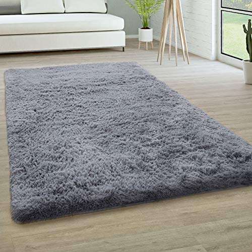 paco home hochflor teppich grau rutschfest shaggy fellteppich 60x100 cm