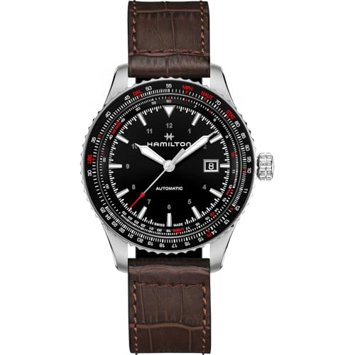 Hamilton khaki aviation h76615530 herren automatikuhr, schwarz, lederarmband
