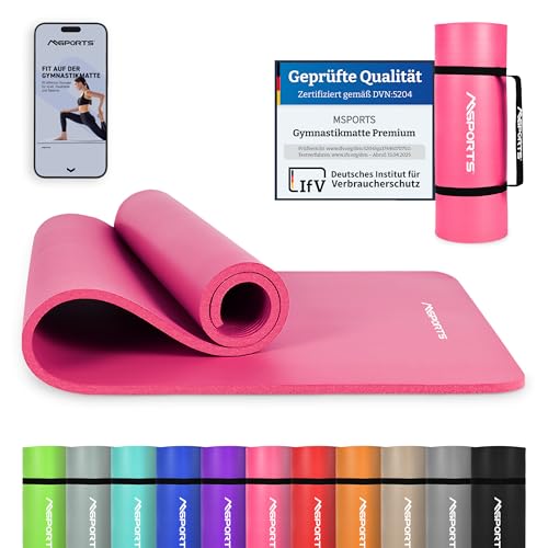msports gymnastikmatte 190 x 60 cm mit tragegurt, trainingsposter und workout-app