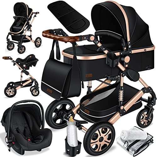 KESSER 3 in 1 kinderwagen kombikinderwagen mit babywanne buggy und auto-babyschale schwarz/champagne