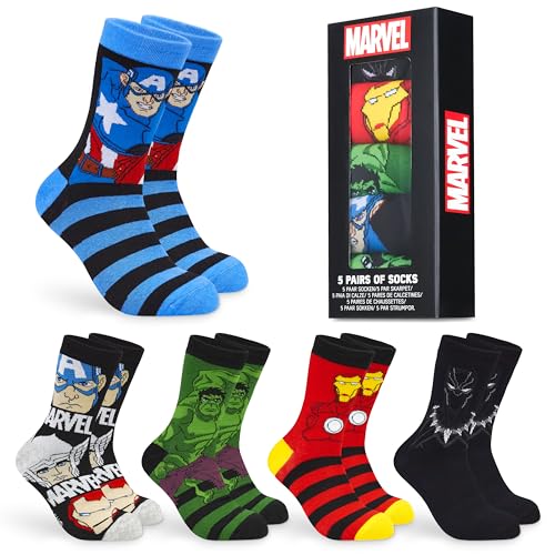 Marvel Socken Herren 5er-Pack Baumwolle Avengers in Blau/Mehrfarbig Größe 39-46