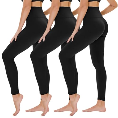 Produktbild: leggings damen high waist schwarz 3er pack blickdicht für sport s-3xl