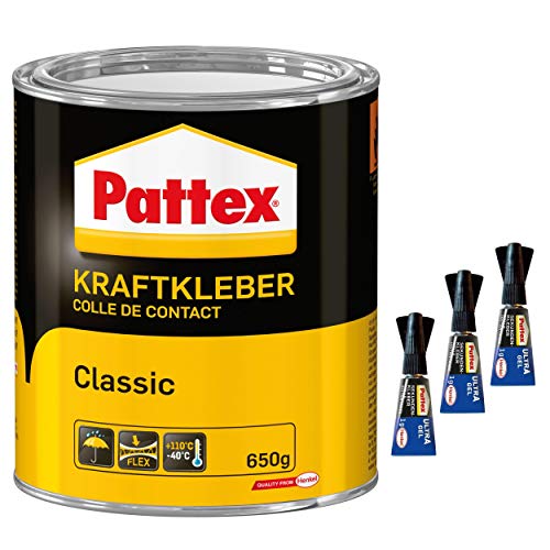 pattex kraftkleber classic, starker alleskleber, spar-set 650g und 3x 1g ultra gel