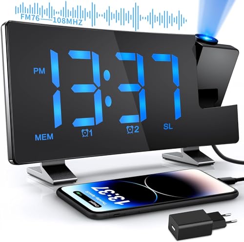 takrink projektionswecker radiowecker mit usb-anschluss und 180 projektion, schwarz