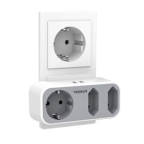 TESSAN mehrfachstecker mit usb, 3-fach steckdosenadapter, doppelstecker grau