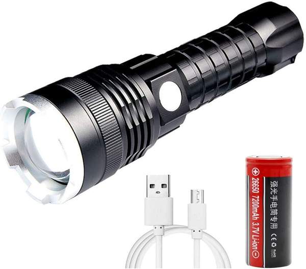 LUXNOVAQ XHP70 LED-Taschenlampe 12000 Lumen, USB wiederaufladbar, zoombar, wasserdicht, ideal zum Wandern, Angeln, Camping