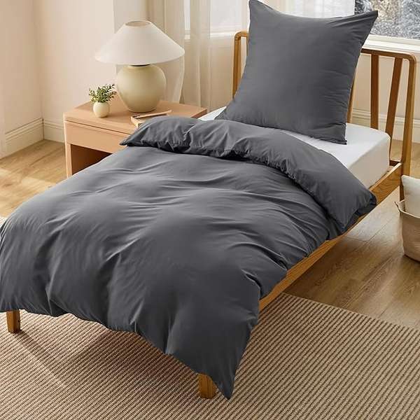 Produktbild: BEDSURE Bettwäsche 135x200 2tlg Anthrazit - 1 Bettbezug + 1 Kissenbezug 80x80 cm