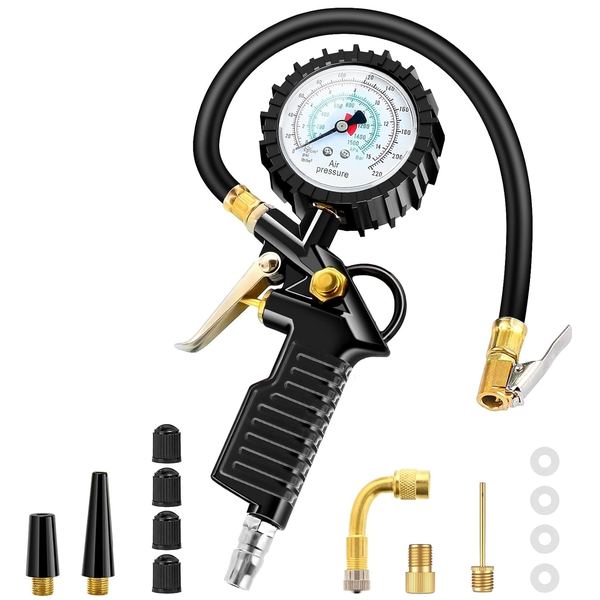 BURNNOVE Reifendruckprüfer 220 PSI, Reifenfüller, 4 Einheiten