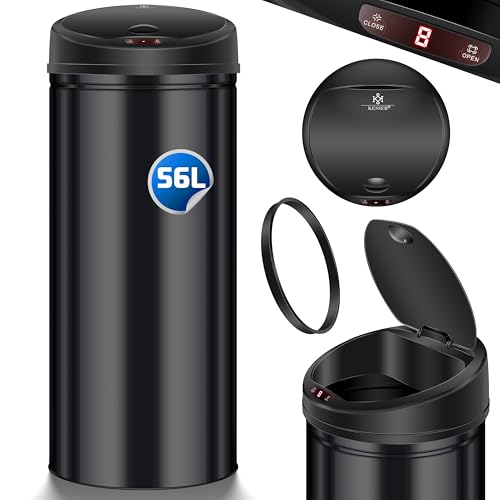 sensor abfalleimer 56l edelstahl mit automatik, touch-screen, rabenschwarz
