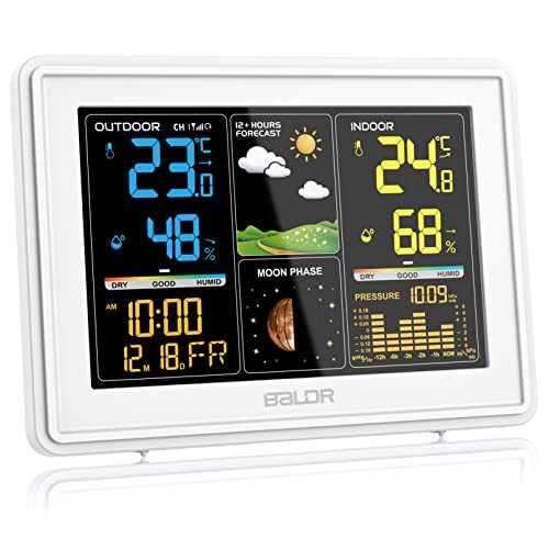 baldr wetterstation funk mit außensensor, digital farbdisplay, thermometer, hygrometer