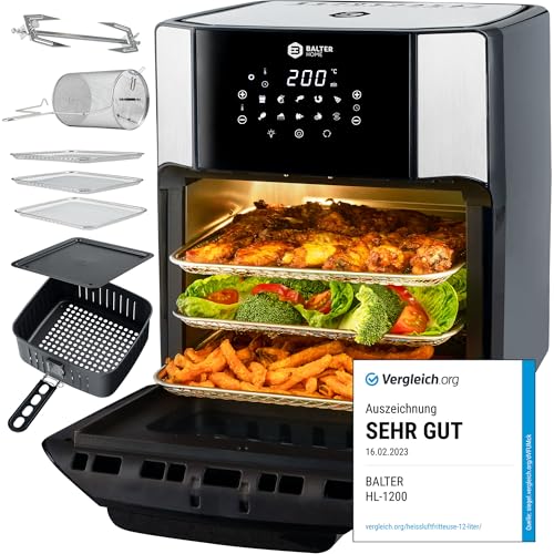 balter heißluftfritteuse airfryer 12 liter xxl all-in-1 mit 10 programmen und rezeptbuch
