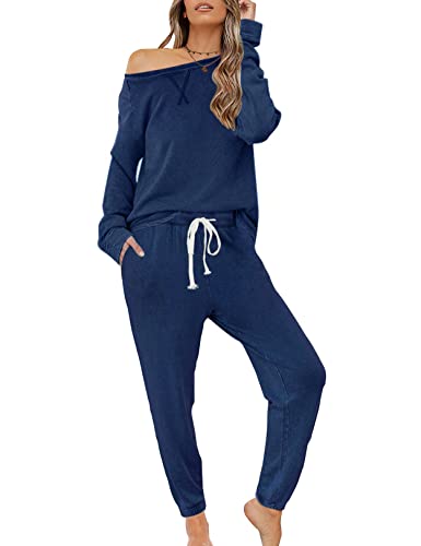 zilcremo damen schlafanzug set baumwolle langarm pyjama hose dunkelblau m