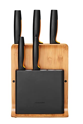 fiskars bambus messerblock mit 5 messern gemüsemesser tomatenmesser santoku kochmesser kochmesser brotmesser