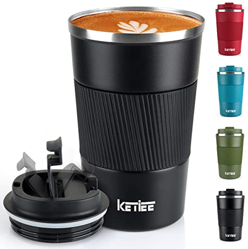 ketiee thermobecher kaffee to go 13oz doppelwandig isoliert edelstahl schwarz