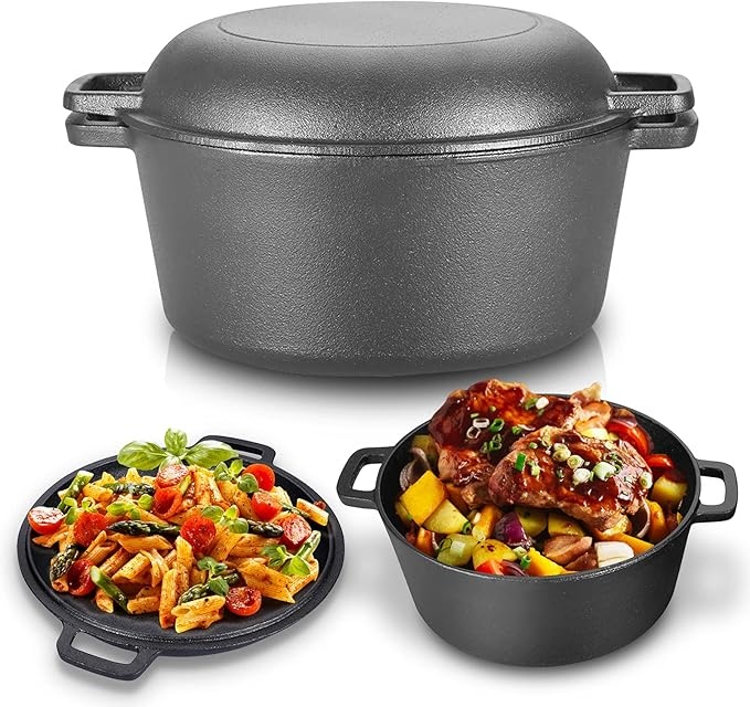 gusseisen topf 4,5 l double dutch oven combo kocher mit deckel bratpfanne 26 x 26 cm