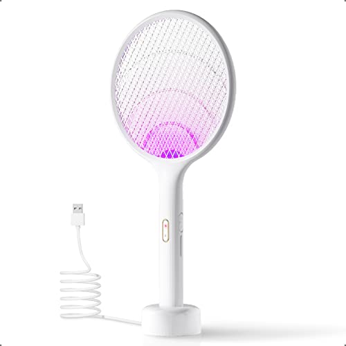 YISSVIC elektrische fliegenklatsche 4000V 2 in 1 mit UV lichtfalle und USB Ladebasis
