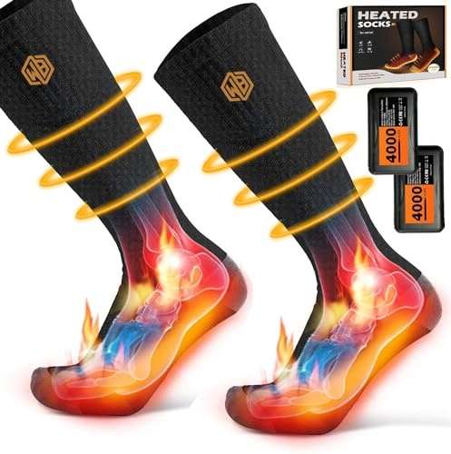 WISSBLUE Beheizbare Socken Beheizte Socken,Heizsocken Skisocken 4000 mAh Wiederaufladbare Warme Socken für Sport Outdoor Camping Wandern Warme Winter Socken Für Männer Frauen