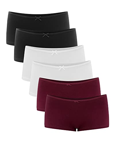 libella unterhosen damen boxershorts 6er pack baumwolle schwarz weiß rot L