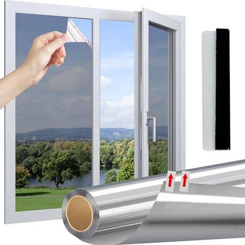 Linarun Spiegelfolie Fenster 90x400cm Sichtschutzfolie außen, Sonnenschutz, UV-Schutz