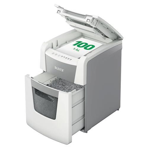 leitz iq aktenvernichter mit autofeed, mikroschnitt p5, 100 blatt, 34l, leise