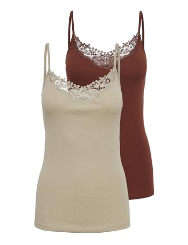 only Damen ONLKIRA Life LACE Singlet 2er Pack, Henna/Humus, Größe L