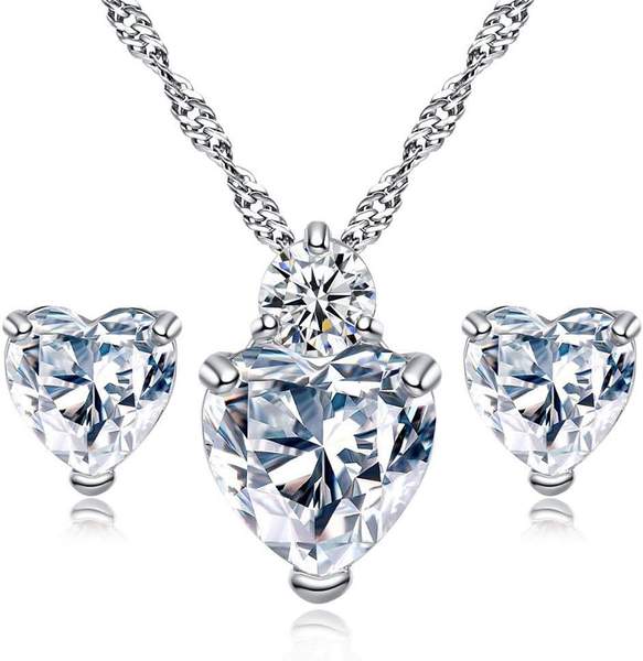 ohrringe halskette diamant herz stil elegantes schmuckset für frauen mädchen