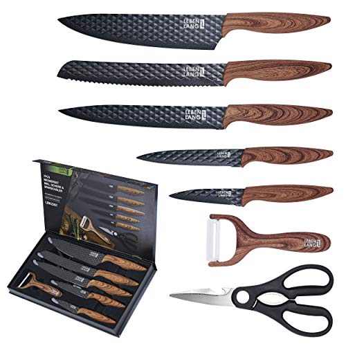 lebenlang küchenmesser set 7-teilig mit schäler und küchenschere schwarz