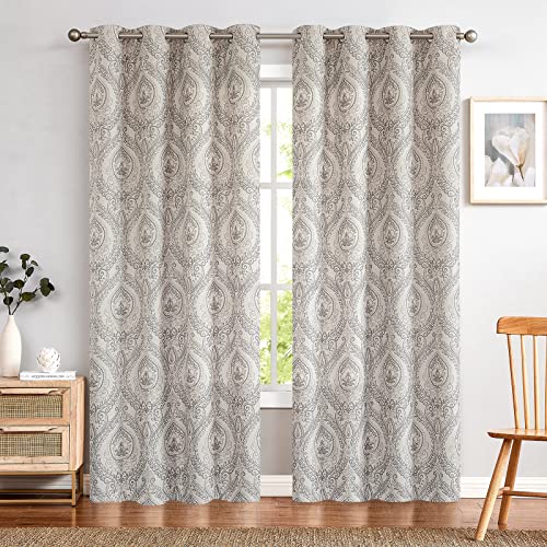 Produktbild: TOPICK blickdicht vorhänge verdunkelung vorhang blumenmuster grau 2 stück 225x130 cm