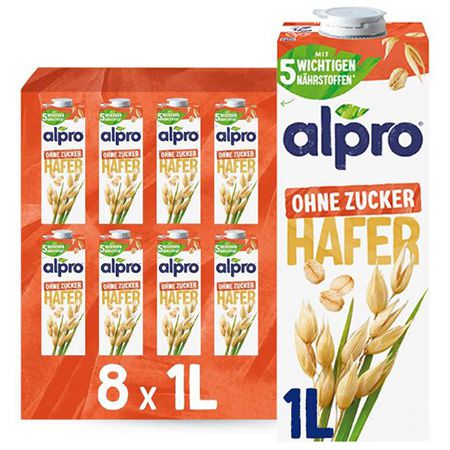 alpro haferdrink ohne zucker 8er pack 1l für 13,49 (statt 19)