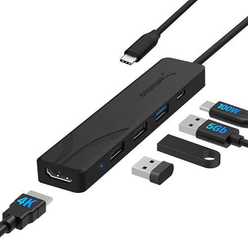 sabrent usb c hub mit hdmi 4k 60hz, 3 usb a, pd 100w, kompatibel mit macbook, iphone 15/16, ipad