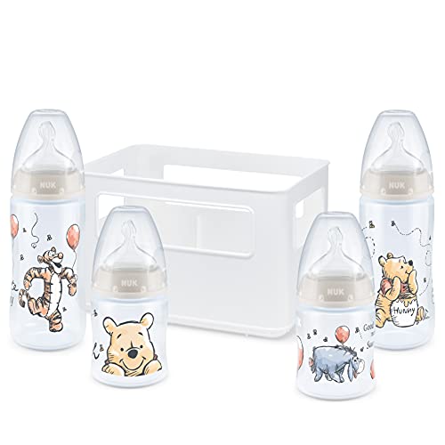 babyflaschen starter set 0-6 monate von nuk, 4 flaschen, temperature control, anti-colic, bpa-frei, disney winnie puuh