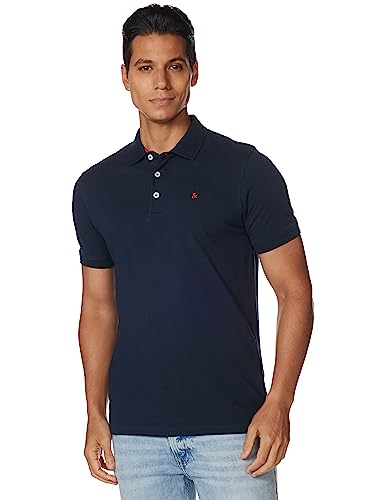 jack & jones herren polo shirt kurzarm slim fit pique cotton dunkelblau größe l