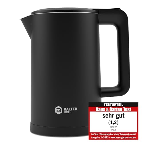 balter wasserkocher edelstahl 1,7 liter elektrisch doppeltwandig bpa-frei leise