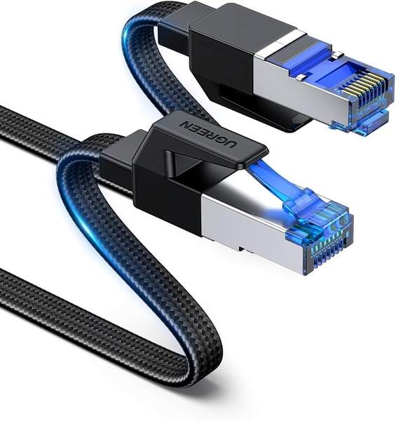 UGREEN CAT 8 LAN Kabel 2m, 40 Gbps, 2000 MHz, Flach, Schwarz, Baumwollmantel