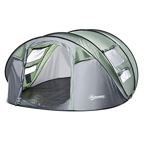 outsunny campingzelt für 4-5 personen kuppelzelt polyester 263,5 x 220 x 123 cm dunkelgrün grau