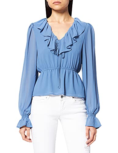 Frill v-neck chiffon blouse blau, na-kd, damen, größe 40 eu