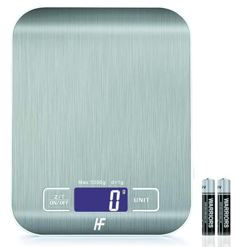 k Küchenwaage edelstahl 5kg 1g digital mit lcd display, tara-funktion, 6 einheiten