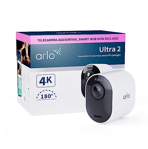 arlo ultra 2 überwachungskamera outdoor, kabellos, 4k uhd, 180 sichtfeld, nachtsicht
