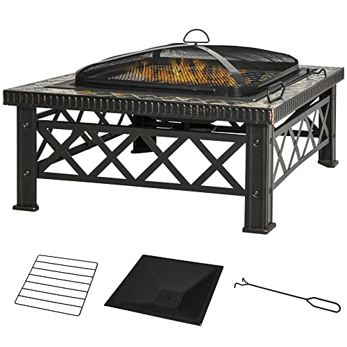 Produktbild: feuerschale grillfeuerkorb 3-in-1 mit funkenschutz und eiskübel outsunny schwarz 76cm