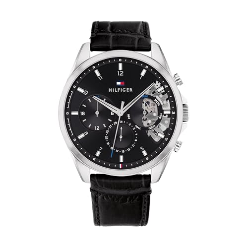 tommy hilfiger herrenuhr quarz schwarz lederarmband multi zifferblatt 1710449